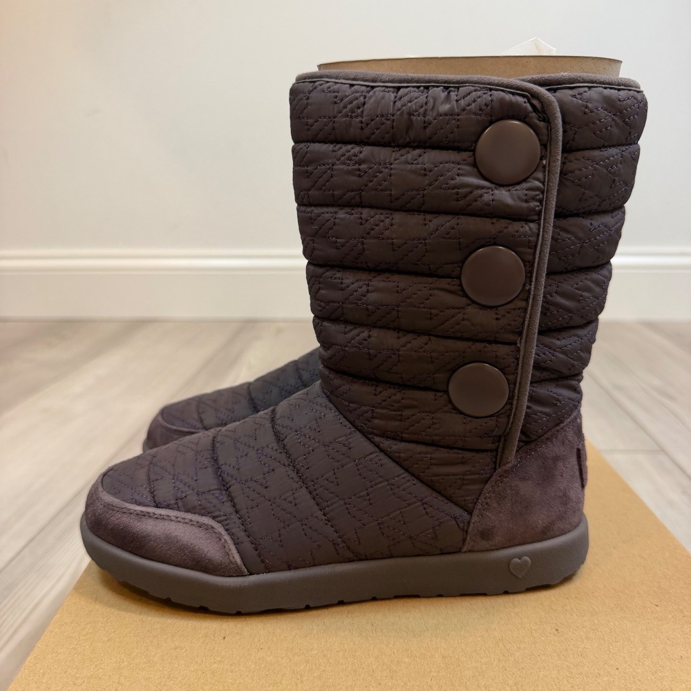 NEW UGG K Puffy Quilted Houndstooth Nightfall Purple Winter Boots 1014449K Kid 2